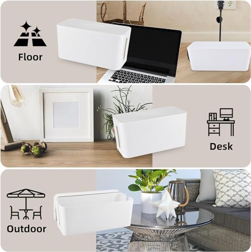 YaeCCC Cable Management Organizer Box Power Strips Hider Power Cords Hider for Desk, TV, Computer, USB Hub,Cords (Set of Three) White