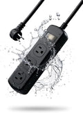 Outdoor Power Strip Weatherproof IPX6, Waterproof Surge Protector with 3 Wide-Spaced Outlets, Flat Plug Heavy Duty Extension Cord for Garden Patio Garage, Wall Mountable, 13A 1625W (Black, 10FT) - size: 10FT
