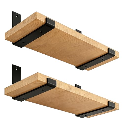 Shelf Brackets 8 Inch 4PCS Heavy Duty Frosted Black Wall Bracket with Lip for Floating Shelves Rustic Iron Metal Shelf Bracket for DIY Open Shelving Hardware Included