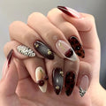 Mivota Medium Almond Press On Nails Leopard Cherry Zebra Design, Brown Nude Glossy Reusable Acrylic Look False Nails, Trendy Stylish Long-Lasting Fake Nail Set for Women 24PCS - color: 3D-65 Red White French Cherry