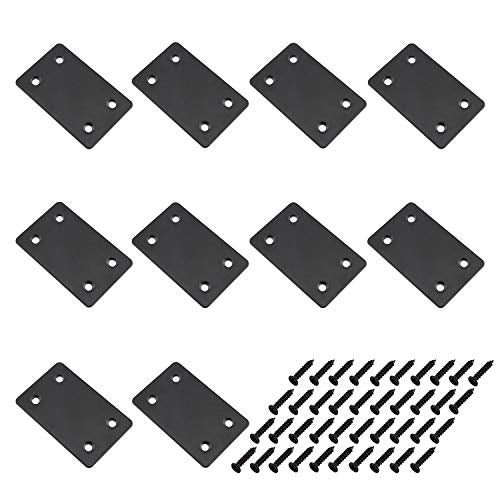 10 Pack Flat Straight Brace Brackets,ULIFESTAR Stainless Steel Mending Bracket Plate Metal Shelf Support Fixing Joining Plate for Furniture,Wood,Shelves,Cabinet with Screws Black (38x60mm/1.5x2.4'') - size: 38 x 60 x 2 mm