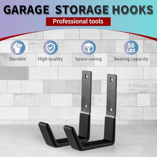 Heavy Duty Wall Mount Hooks, Utility Hooks, Tool Organizer - Steel Garden/Garage Hose Hanger U Hooks (2, Small) - size: Small