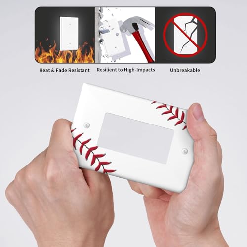 Baseball Single Rocker Light Switch Cover Plate | Fits standard 2-gang toggle and rocker switches, Durable polycarbonate thermoplastic with fade-resistant printed finish - color: Baseball, size: Single Rocker