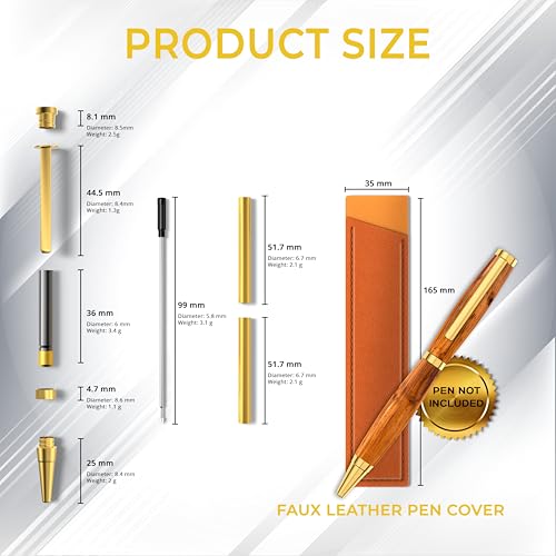 Pen Kits for Woodturning 10 Pack Premium Gold Plus Bonus 10 Pen Covers Pen Making Tools with Black Ink Pen Making Kit Slimline Pen Turning Supplies Twist Pen Kit Lathe Turning Supplies for DIY Coppe
