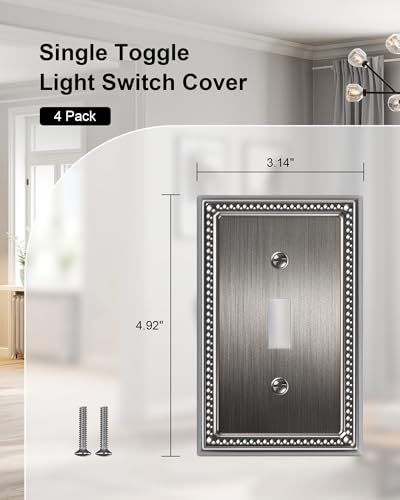 4-Pack Single Toggle Light Switch Cover Plate, Heirloom Silver - color: Heirloom Silver, size: Single Toggle 4PK