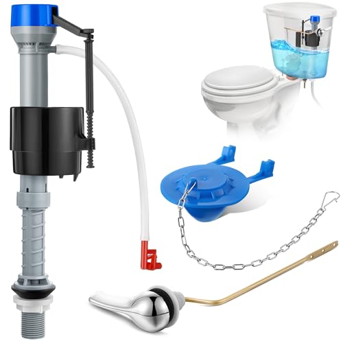 Saillong Universal Toilet Flusher Replacement Kit, Fill Valve, 2-Inch Flapper, Side Mount Handle Lever, Water-Saving, Adjustable Toilet Repair Kit Inside Tank, Easy to Install(1 Set,Blue Grey, Blue) - color: Blue Grey, Blue