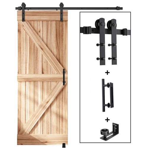 EaseLife 5 FT Sliding Barn Door Track and Handle Hardware Kit, Straight Pulley,Slide Smoothly Quietly,Easy Install (5FT Track Kit for 24"~30" Wide Single Door) - size: 5 FT-Single Door Kit