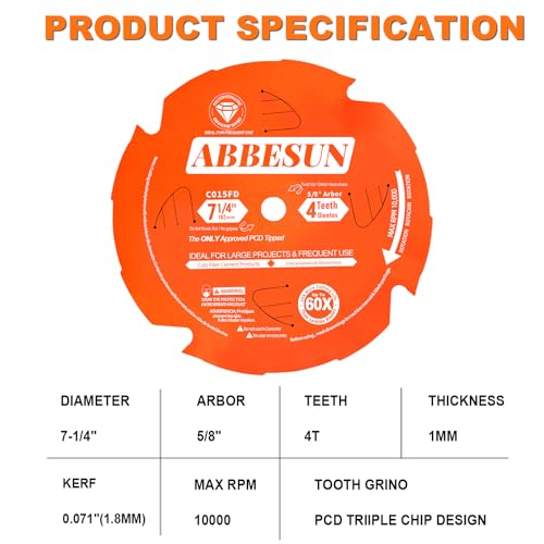 2Pack 7-1/4 Inch 4T PCD Tipped Hardie Blade Fiber Cement Circular Saw Blade - size: 7-1/4" 4T (2 Pack)