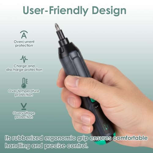 4V Cordless Electric Screwdriver Kit – USB‑C Rechargeable, Dual LED Light, 3 Torque/300RPM, 34-Pc Magnetic Bit Set and Case – Portable Mini Drill for Electronics, PC Repair, DIY Tools