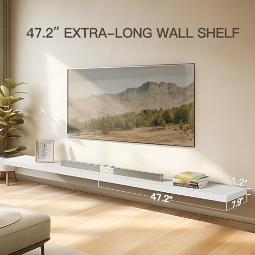 Amada 47 Inch Floating Shelves with Invisible Brackets, Set of 2, White | Wall Shelves with Hidden Bracket, Solid MDF Wood, 22 lbs Max Load per Shelf, Easy to Assemble, Multi-Wall Compatible - color: White, size: 47 inches