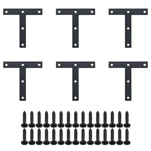 SAYAYO T Brace, 120x120mm (5" x 5") T Brackets Mending Plate Flat Repair Plates Joining Bracket Brace, Stainless Steel Matte Black, 6 Pcs | Black Repair Plates Joining Bracket, T Brace for Wood, 6 PCS - color: Black, size: 120x120mm-6pcs, style: T Shape