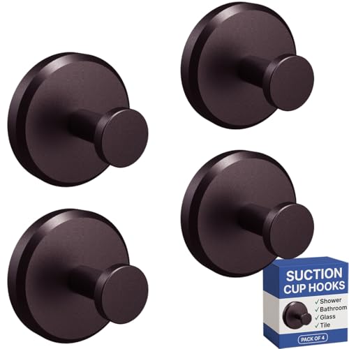HOME SO Suction Cup Hooks for Shower & Bathroom Towel Holder 4-Pack Bronze - color: Dark Bronze, size: 4 Pack