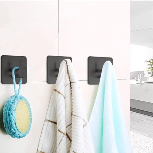 Fotosnow No Drill Black Adhesive Towel Hooks 15lbs Stick on Hooks - color: Black-6 Pack