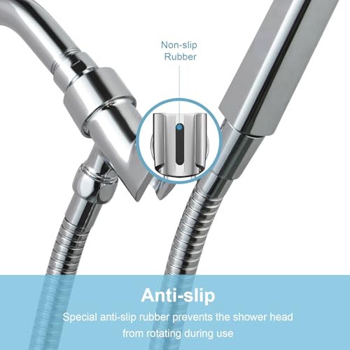OFFO Shower Head Holder All Metal for Handheld Shower Head, Adjustable Shower Arm Mount with Solid Brass Pivot Ball, 1/2 in IPS Female Inlet and Male Outlet, Chrome - color: Chrome