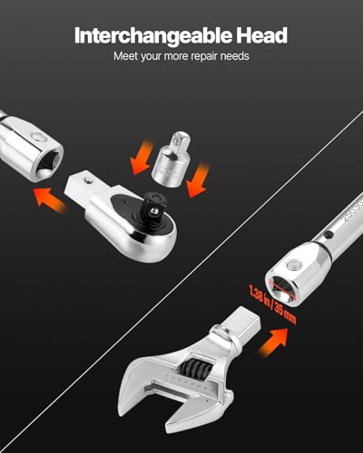 VEVOR Adjustable Torque Wrench 1/2 Inch Drive, 20-160Ft.lb/27.1-216.8Nm, 38MM Open End, 3/8 Inch Drive Torque Wrench with Interchangeable Jaw & Ratchet Head for HVAC, Car, Moto, Narrow Pipeline - size: 1/2" 2 PCS