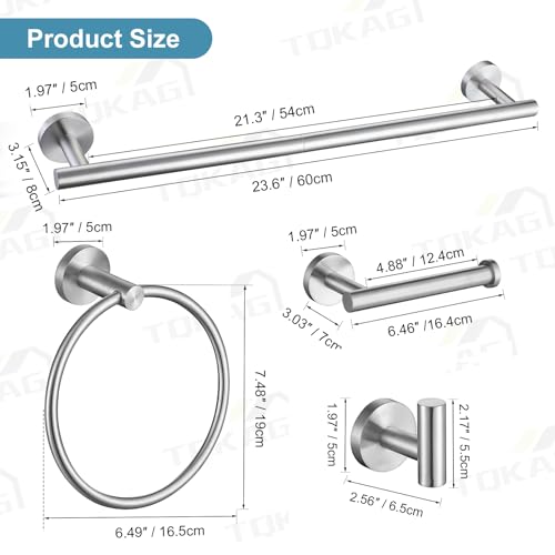 TQKAG Bathroom Towel Bar Holder Sets Brushed Nickel 23.6 Inch Round Stainless Steel Towel Bar Set 5 Piece Bathroom Accessory Set Wall Mounted - color: Brushed Nickel, size: 5-Pieces Set