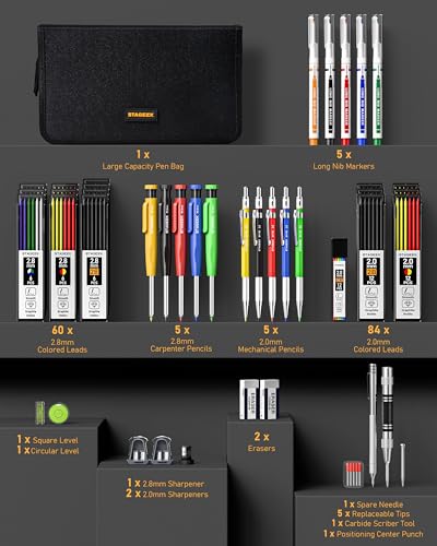 STAGEEK 49 Pack Carpenter Pencils with Sharpener
