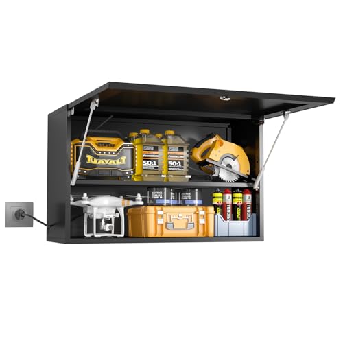 Garage Wall Cabinet, Metal Tool Cabinet with Lock&Adjustable Shelf - color: Black