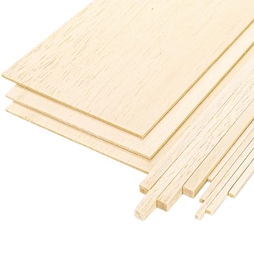 Okllen 150 Pieces Balsa Wood Sticks, Square Unfinished Balsa Wood Sheets Set, 12 Inch Thin Wood Strips 1/4 Inch 1/8 Inch Wooden Crafts Dowel Rods for DIY Projects Models Making Supplies