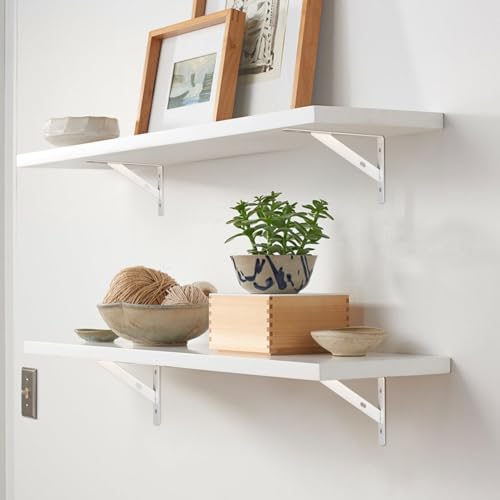 8 Pcs Heavy Duty Floating Metal Shelf Brackets, L Shaped Wall Mount Shelves Support Angle Brackets (3.7 x 6 inch White) - size: 3.7 x 6 inch White