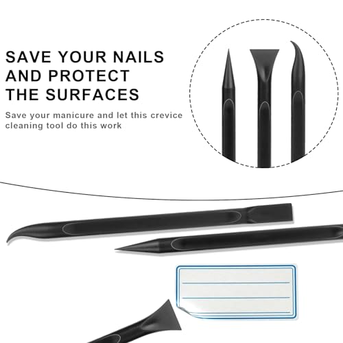 Crevice Cleaning Tool, 9 PCS Carbon Fiber Plastic Scraper Tool Car Detailing Brush Set Non-scratch Multi-purpose Scraper for Clean Small Narrow Spaces and Gaps, Remove Stickers Labels Oil Stains Dirt - color: Black