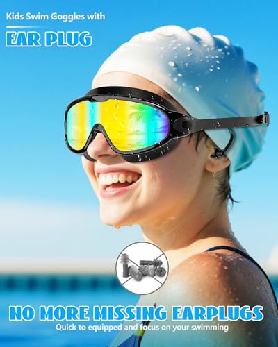 Aegend New Kids 2 Pack Wide View Swim Goggles, Anti-Fog/UV No Leak Goggles with Ear Plugs Kids 3-14 - color: Aqua & Light Blue
