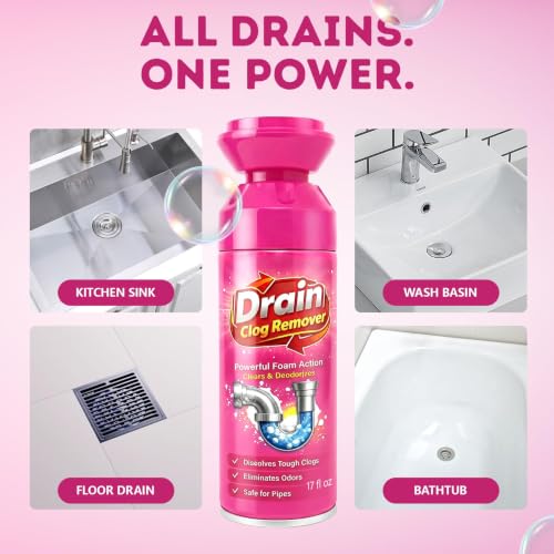 Foaming Drain Cleaner, Drain Clog Remover, Sink Hair Cleaner and Deodorizer, Expanding Foam for Hair, Grease and Soap Scum, for Kitchen Sinks, Bathroom, Showers, Tubs & Floor (2Pcs)