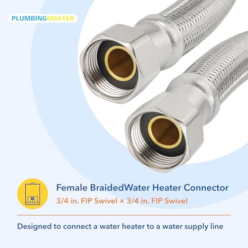 24" Water Heater Connector Hose, 3/4" FIP x 3/4" FIP, Stainless, 2pcs - size: 24 inch 2pcs