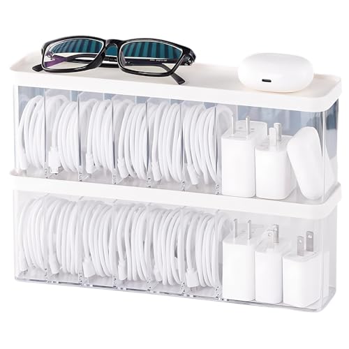 Charger Cable Cord Storage Organizer Box - Easy Storage Without Cable Ties