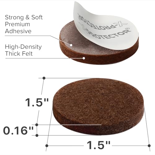 X-PROTECTOR Felt Furniture Pads - 32 PCS 1 1/2" Floor Protectors for Chair - size: 1 1/2" 32 Brown, Round
