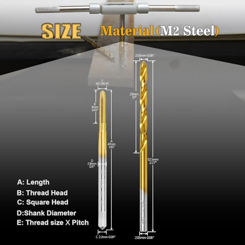 M2.5 x0.45 Tap and 2.05mm Drill Bit,M2 HSS Metric Threading Drill and Tap - size: M2.5 x0.45 Tap & 2.05mm Drill