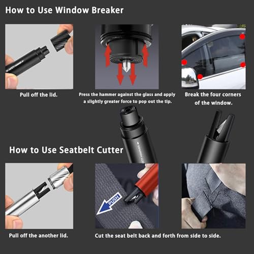 4 Pack 2026 Upgraded Safety Hammer,Safe Hammer Glass Breaker Under Water, Window Breaker and Seatbelt Cutter,Emergency Escape Tool,Seat Belt Cutter and Glass Breaker for Cars - color: Red+Red+Black+Sliver