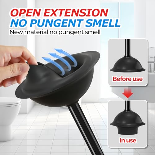 FORASTO Toilet Plunger with Holder - Heavy Duty Bathroom Cleaning Tools - color: Black, size: 1Pack