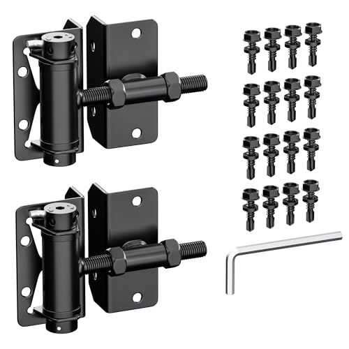 Heavy Duty Self Closing Gate Hinges for Metal/Vinyl/PVC/Wood Fence,90 Degree Narrow Wood Door Hinges with Adjustable Tension,Gate Closer Hinges for Swing Door,Gate Hardware Kit,2 Pack/Set,Black Finish