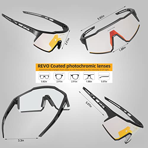 KAPVOE Photochromic Cycling Glasses Clear Mountain Bike Glasses K9022 - color: Black-photochromic-red