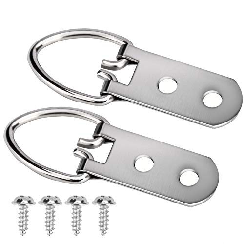 KEILEOHO 200 PCS Heavy Duty D Ring Picture Hangers with 400 PCS Screws, Double Hole D Hooks for Picture Hanging, Durable D Ring Hangers for Hanging Picture Frames, Mirrors, Picture