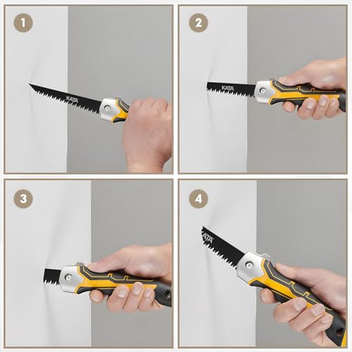KATA Folding Drywall Saw with Sheath, Sharp Hardened Blade Jab Saw for DIY - color: Black