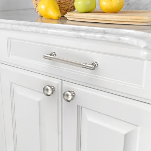 Asidrama 10 Pack 5 Inch(128mm) Brushed Satin Nickel Cabinet Pulls Knurled Kitchen Cabinet Handles, Cabinet Pulls Kitchen Cabinet Hardware for Cupboard Drawer Pulls - color: Brushed Satin Nickel, size: 5" Hole Center, style: 10 Pack