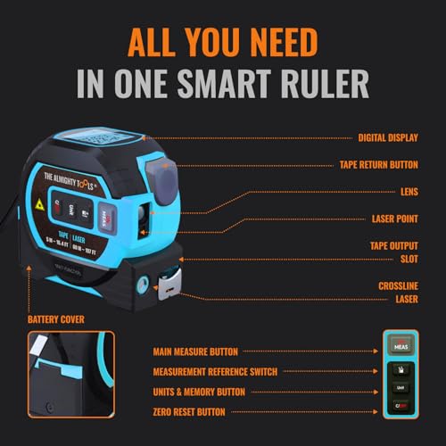 The Almighty Ruler Laser Tape Measure | Smart Range Finder | 196ft/ 60m - color: Blue, style: 60m