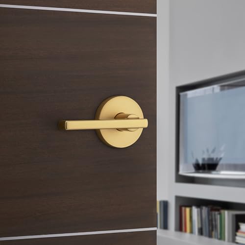 Kwikset 730HFLRDT-4 Halifax Lever with Round Rose Privacy Door Lock with 6AL Latch and RCS Strike Satin Brass Finish - color: Satin Brass, size: 1 Pack