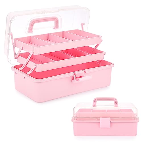 BTSKY 3-Layer Plastic Dividing Storage Box Craft Organizer and Storage - color: Pink