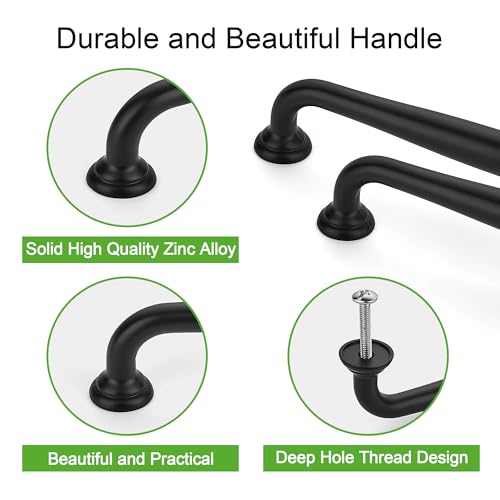 SAILING 5 Pack Cabinet Handles-8.81"/224mm Screw Spacing Matte Black Furniture Hardware Handles for Kitchen Cabinets Bedroom Dresser Wardrobe Cabinet Pulls - color: Matte Blcak, size: 8.81"(224mm)Hole Center-5Pcs