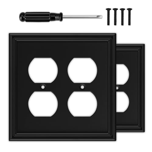 2 Pack Matte Black Decorative Double Outlet Covers Wall Plate - size: 2 Duplex 2 Pack