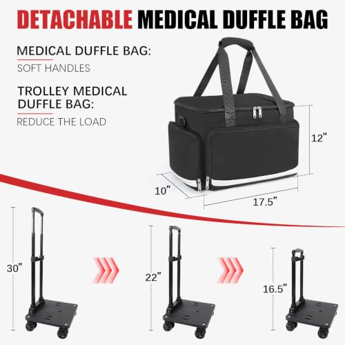 Medical Bag Rolling Roller Bag Trolley Duffel Nurses EMT CNA RN Empty for First Aid Responder Home Health Care Nursing Student Roll Duffle Bag Carry on Wheels Wheeled Work Physicians Doctor - color: Black