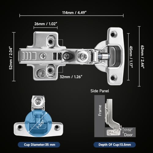 10 Pack Frameless Inset Soft Close Cabinet Hinges,4D Adjustable with Speed Control, Clip‑On Concealed Hinges,105° Opening, Stainless Steel for Kitchen Cabinets - size: Inset