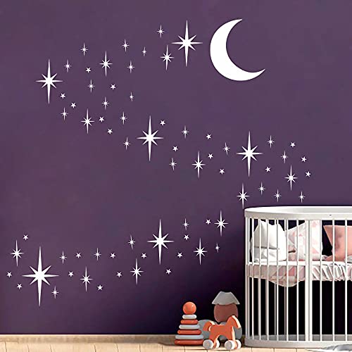 Retro Starburst Wall Decals Stars Wall Sticker Star Moon Vinyl Decal White - color: Retro Starburst -White