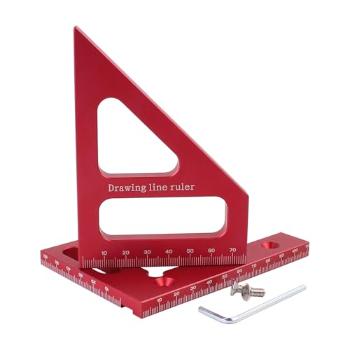 3D Multi-Angle Measuring Ruler,45/90 Degree Aluminum Alloy Woodworking Square Protractor,Drawing Line Ruler, Miter Triangle Ruler High Precision Layout Measuring Tool for Engineer Carpenter,R - color: Red(Metric)