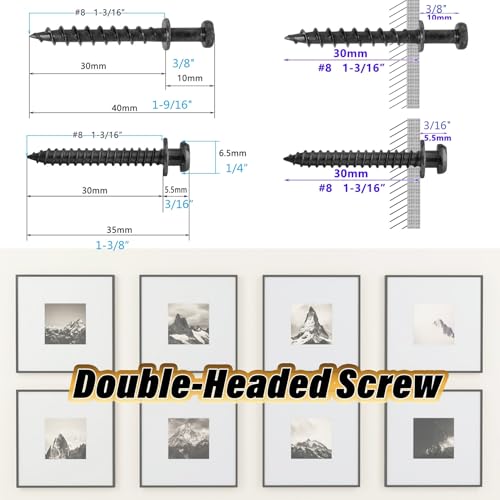 50 Pcs 2 Size Bear Claw Double Headed Hangers Screws Nails for Wall Hanging - size: Black Zinc mix