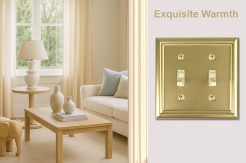 OKAWYC Double Toggle Light Switch Cover Adler Metal Wall Plate, 2-Pack Brushed Brass 2 Gang, for Light Switch Cover Decorative Wallplate, Durable - size: 2 Toggle
