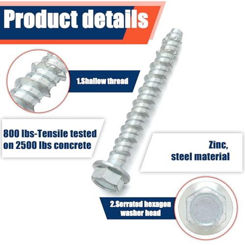 Tandefio 100 Pack 5/16 x 3 Concrete Anchors and Screw Kits Galvanized - size: 5/16" X 3"